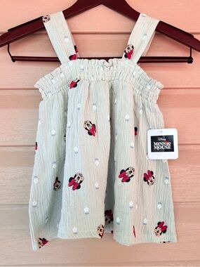 Disney Minnie Mouse Girls Size 6 Green Muslin 100% Cotton Sleeveless Top ONLY